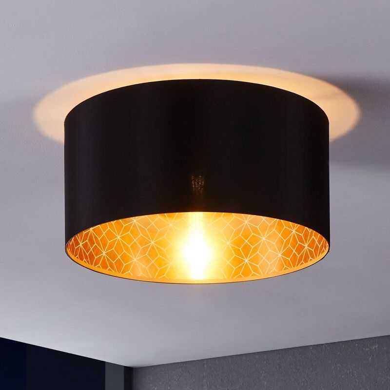 Black modern flush ceiling light fabric, Kelsey
