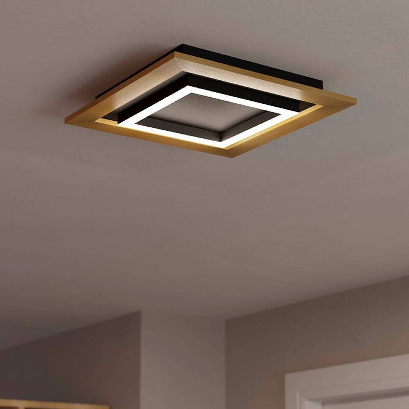 Wooden design flush ceiling light aluminium, Kyllian, 5,4W, warm to cold white adjustable LED, 3-step dimmable