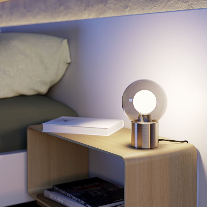Nickel modern table lamp glass, Bravino, with touch dimmer