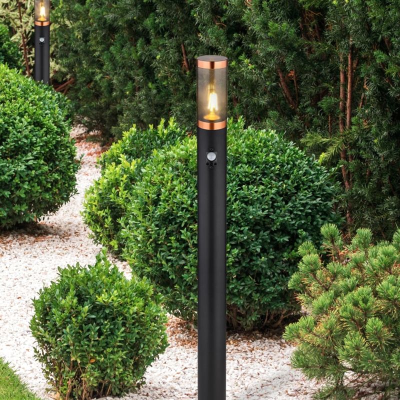 Black modern outdoor floor lamp with motion sensor stainless steel, Ishara, IP44