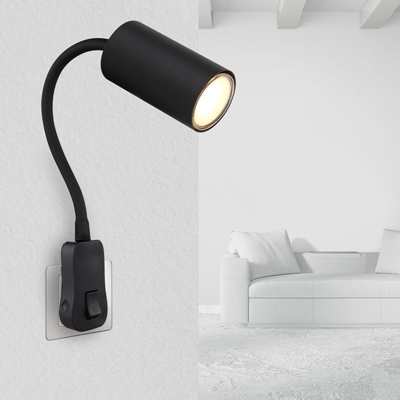 Black design plug in wall light metal, Roelof, with switch