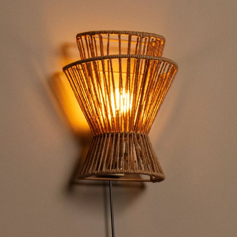 Rattan wall light brown, Tasman, with switch