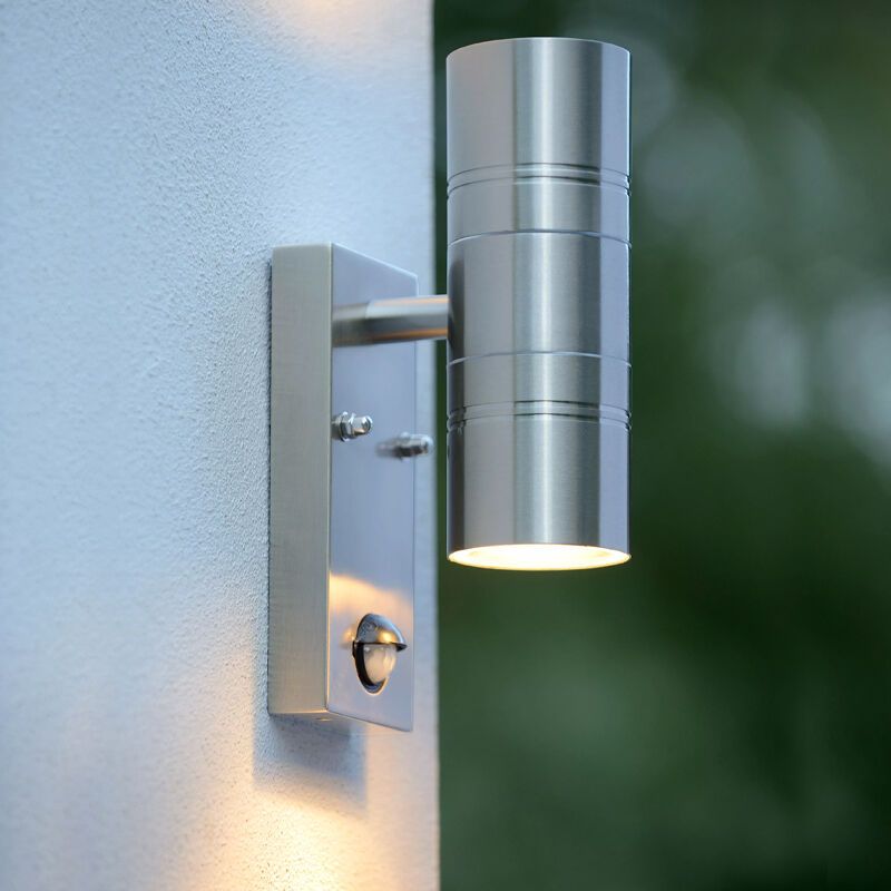 Chrome outdoor wall light with motion sensor modern, Arne, IP44