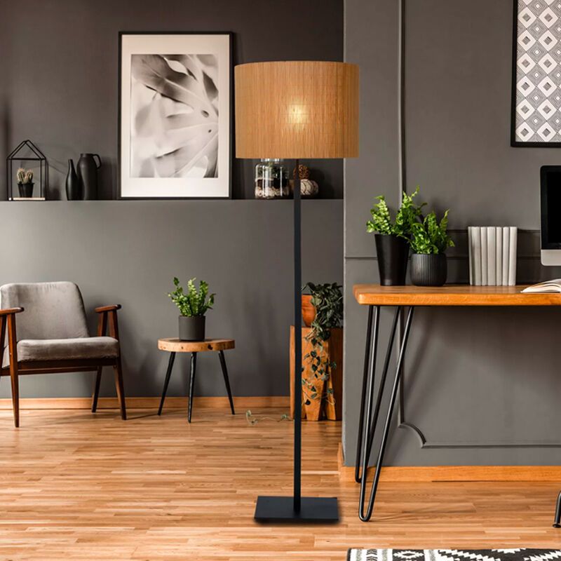 Rattan floor lamp brown, Magius, with switch