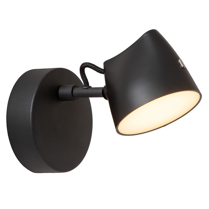Black wall light rustic, Milne, 6W, 2700K LED, with touch dimmer