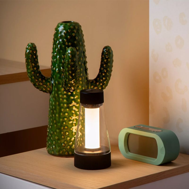 Black rechargeable outdoor table lamp modern, Lorali, 1,2W, 2700K LED, IP44, with touch dimmer