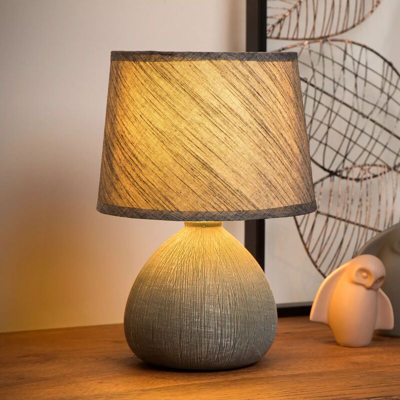 Ceramic table lamp grey, Ramzi, with switch