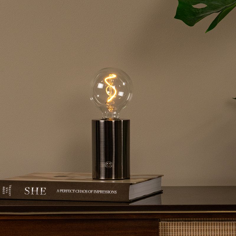 Grey rechargeable table lamp modern, Vivo, with touch dimmer