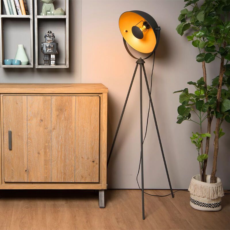 Golden tripod floor lamp modern, Alvaro, with switch