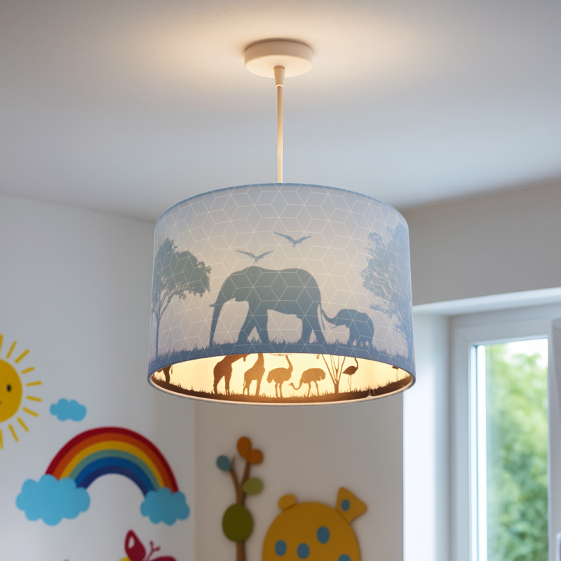 Fabric kids pendant light blue, Safari Fabric kids pendant light blue, Safari