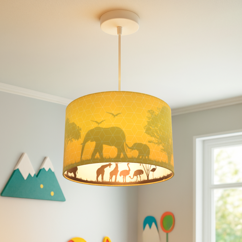 Fabric kids pendant light yellow, Safari