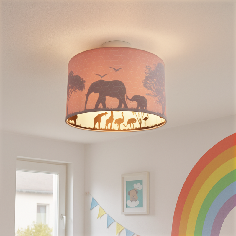 Fabric kids ceiling light pink, Safari
