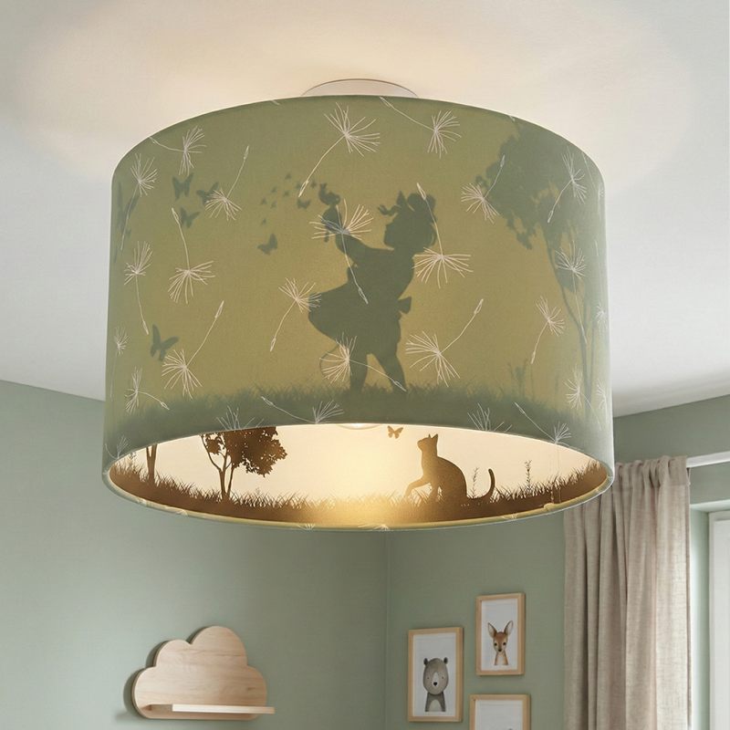 Fabric kid's ceiling light green, Butterfly