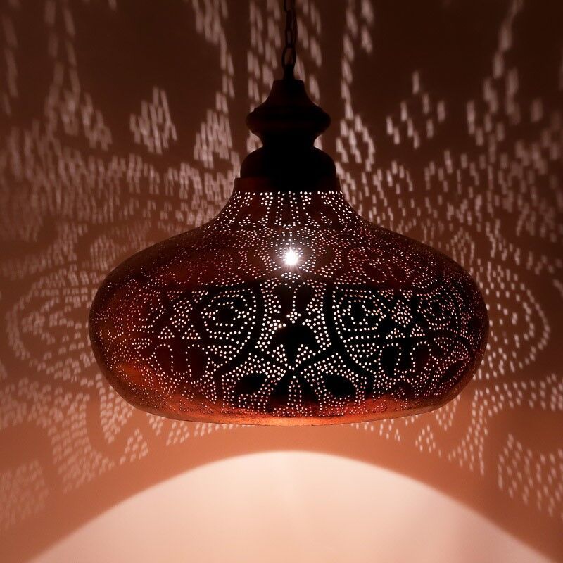 Copper oriental pendant light filigree, Zina