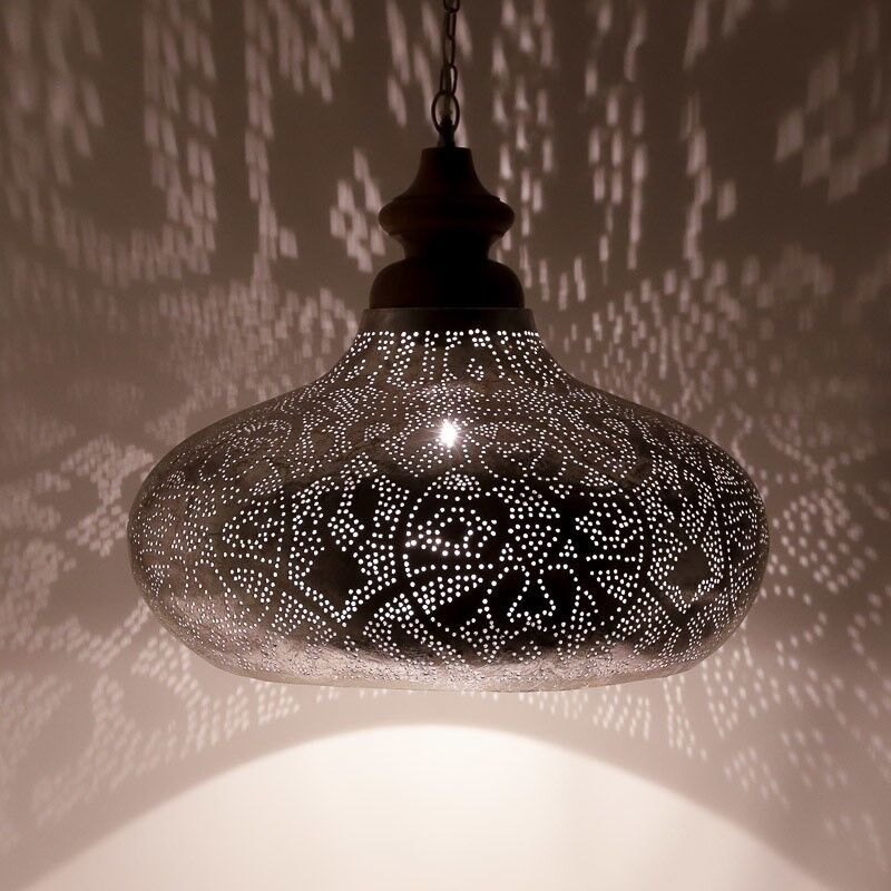 Silver oriental pendant light filigree, Zina