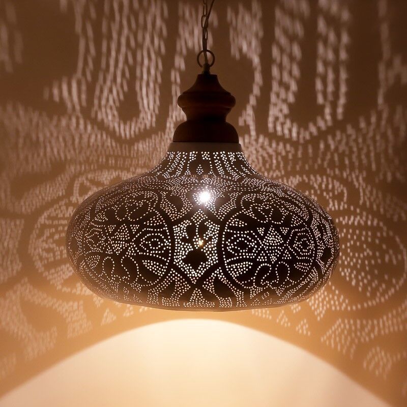 White oriental pendant light filigree, Zina