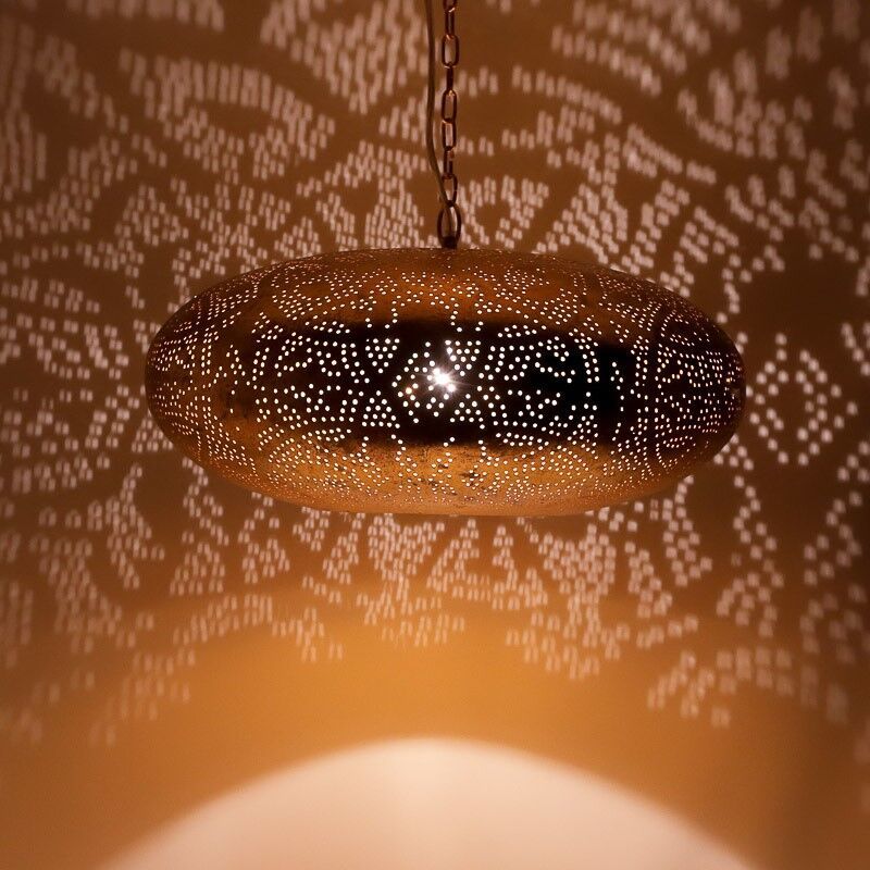Golden oriental pendant light filigree, Zina