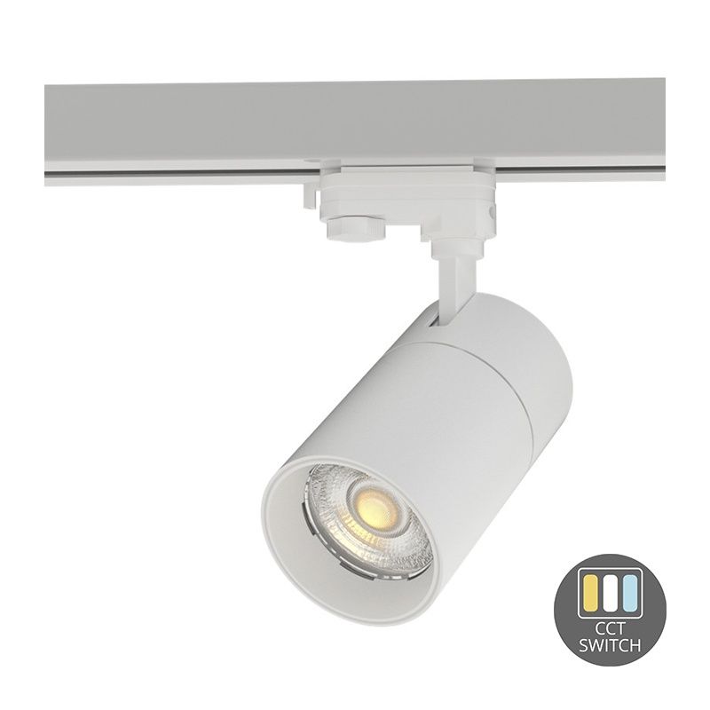 White 3-phase track spotlight Rozina, 20W, white switch, dimmable, Pro