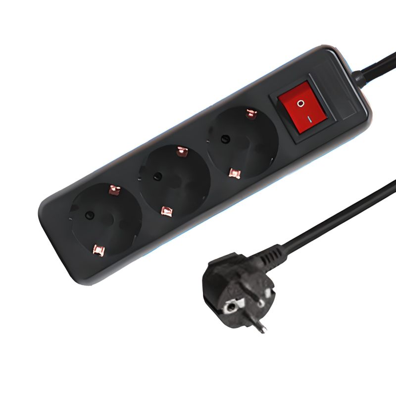 3-way power strip with switch 1.5 metres, black 3-way power strip with switch 1.5 metres, black
