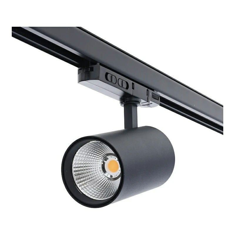 Black 3 phase track lighting spotlight aluminium, Rozina, 10W/20W/30W, white switch LED