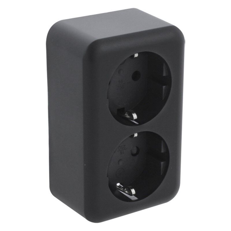 Q-Link surface-mounted socket outlet, 2-gang, with child protection and Schuko earth, black