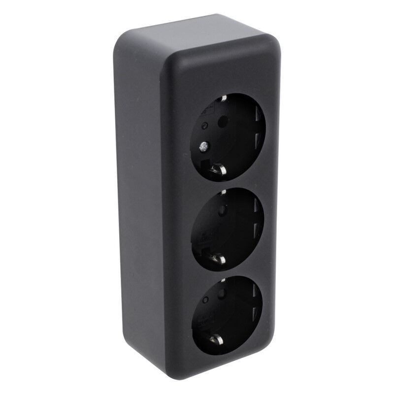 Q-Link surface-mounted socket, 3-way, with child protection and earthing contact, black