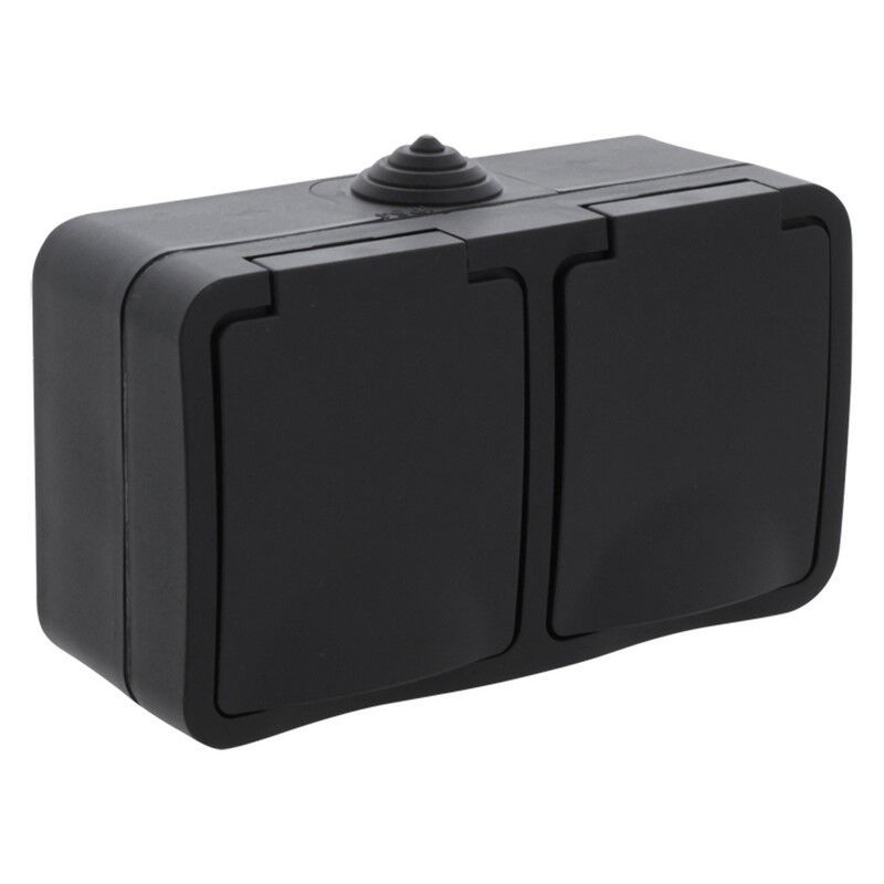 Q-Link 2-way socket, surface-mounted, SCHUKO, splash-proof, horizontal