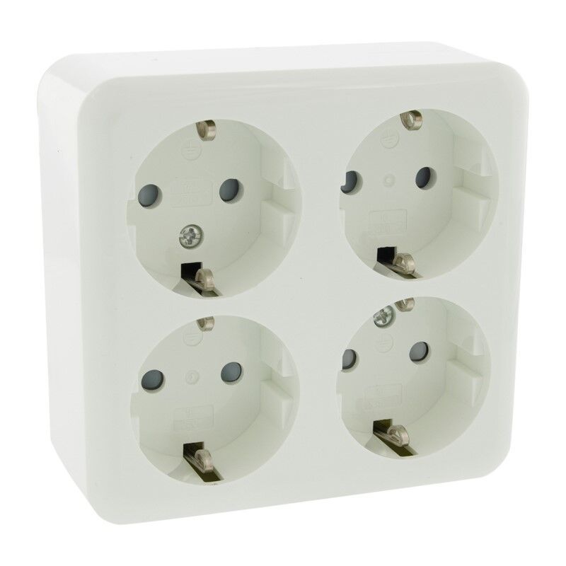 Exin Exo socket, surface-mounted, 4-gang, earthed, polar white