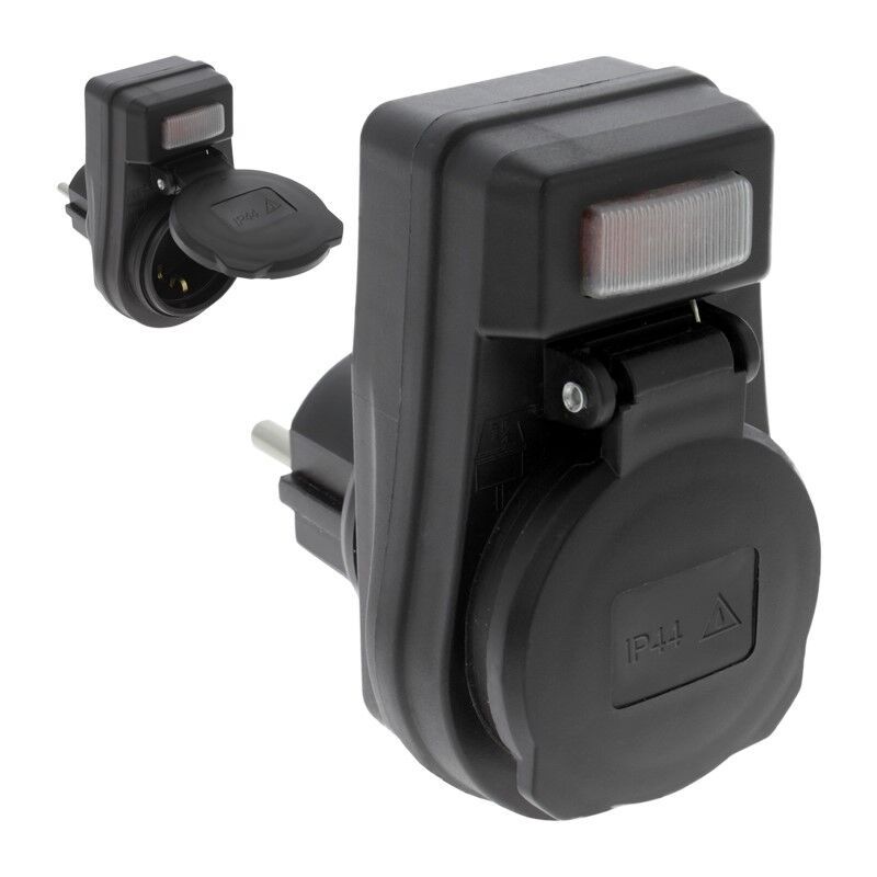 Plug earthed switch Lamp 10 / 16A IP44 Black