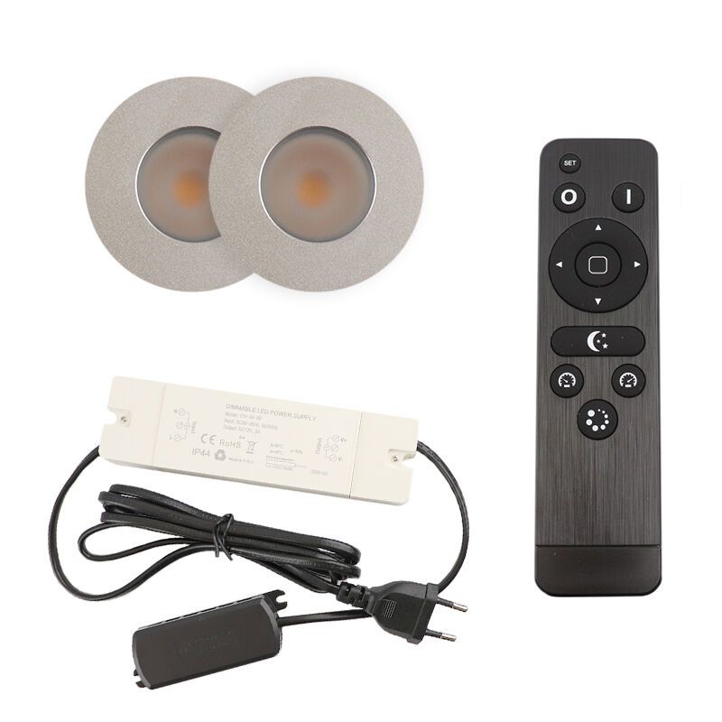 2 chrome porch spotlights Dico, IP65, with connection set and remote control