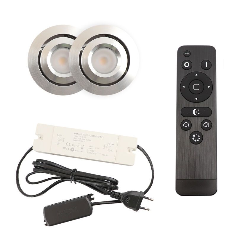 2 adjustable porch spotlights Rona, IP44, with connection set and remote control, chrome