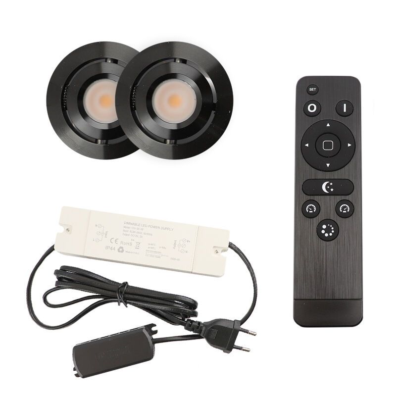 2 adjustable porch spotlights Rona, IP44, with connection set and remote control, black 2 adjustable porch spotlights Rona, IP44, with connection set and remote control, black