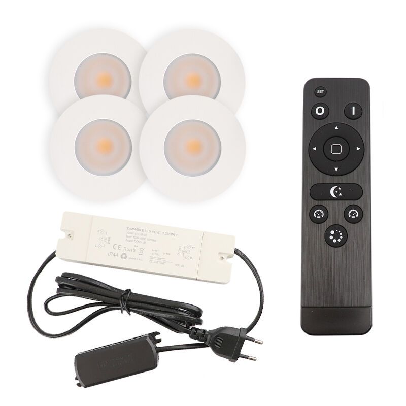 4 white porch spotlights Dico, IP65, with connection set and remote control