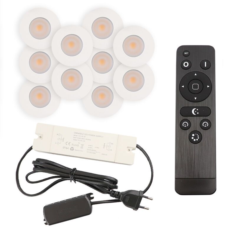 10 white porch spotlights Dico, IP65, with connection set and remote control 10 white porch spotlights Dico, IP65, with connection set and remote control