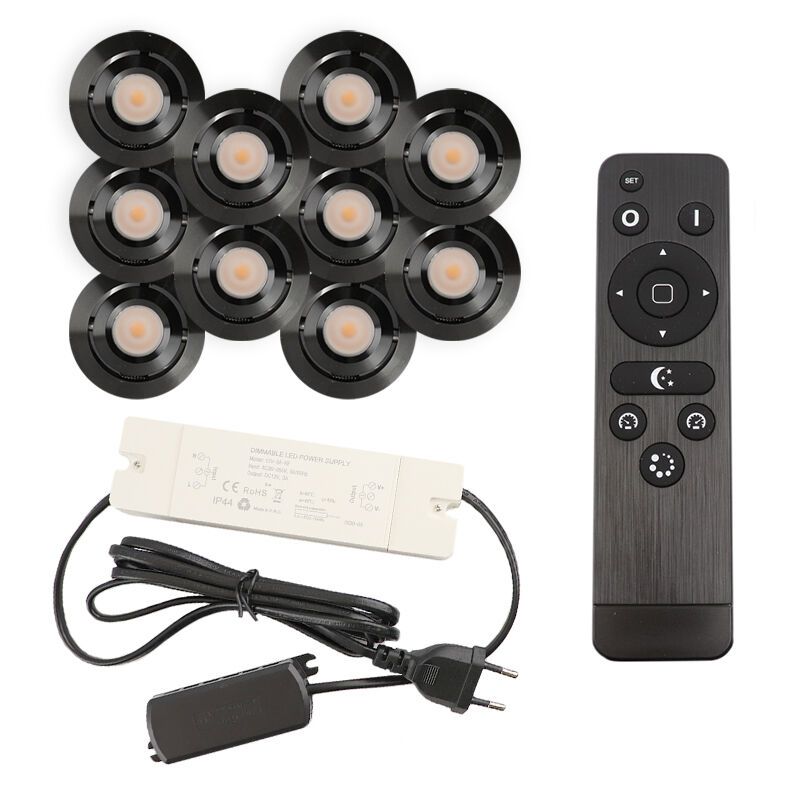 10 adjustable porch spotlights Rona, IP44, with connection set and remote control, black