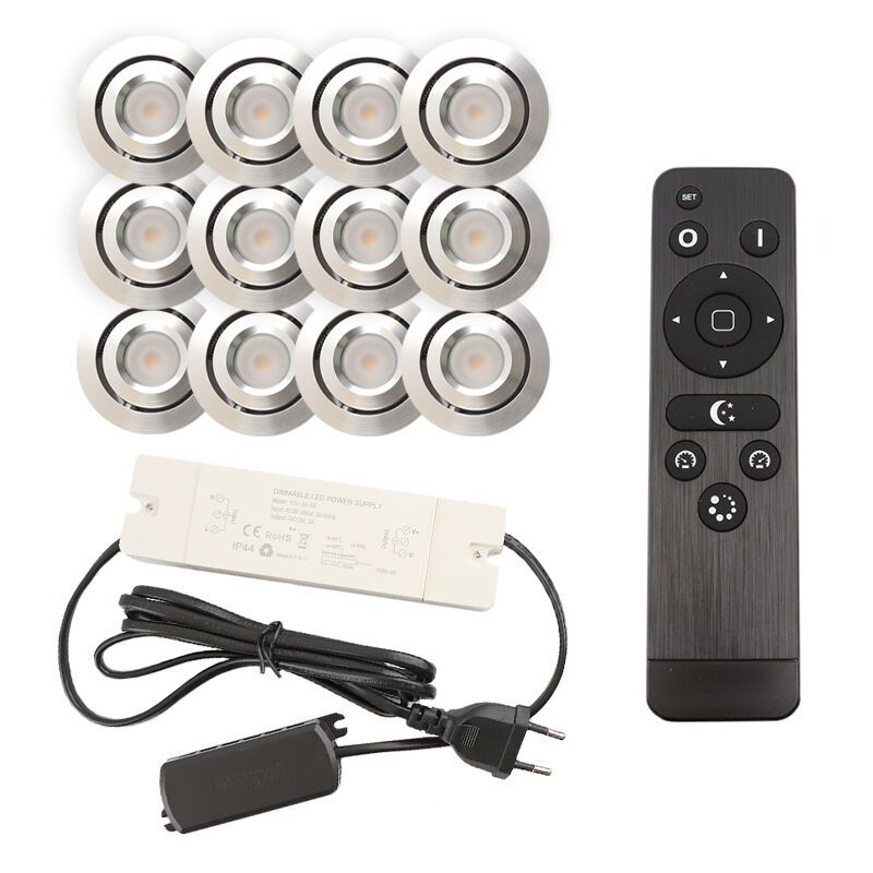 12 adjustable porch spotlights Rona, IP44, with connection set and remote control, chrome