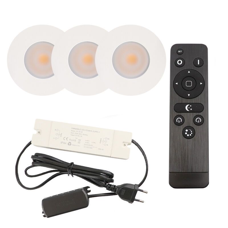 3 white porch spotlights Dico, IP65, with connection set and remote control
