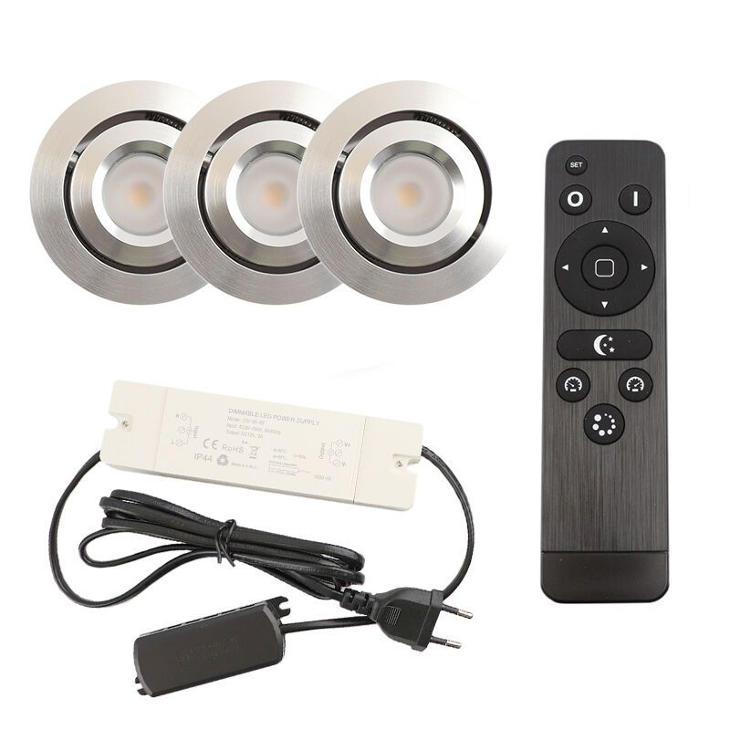 3 adjustable porch spotlights Rona, IP44, with connection set and remote control, chrome