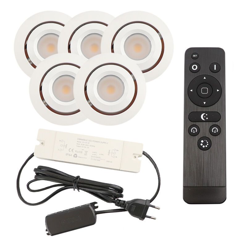 5 adjustable porch spotlights Rona, IP44, with connection set and remote control, white 5 adjustable porch spotlights Rona, IP44, with connection set and remote control, white