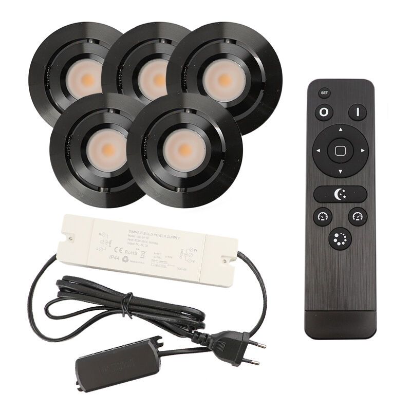 5 adjustable porch spotlights Rona, IP44, with connection set and remote control, black