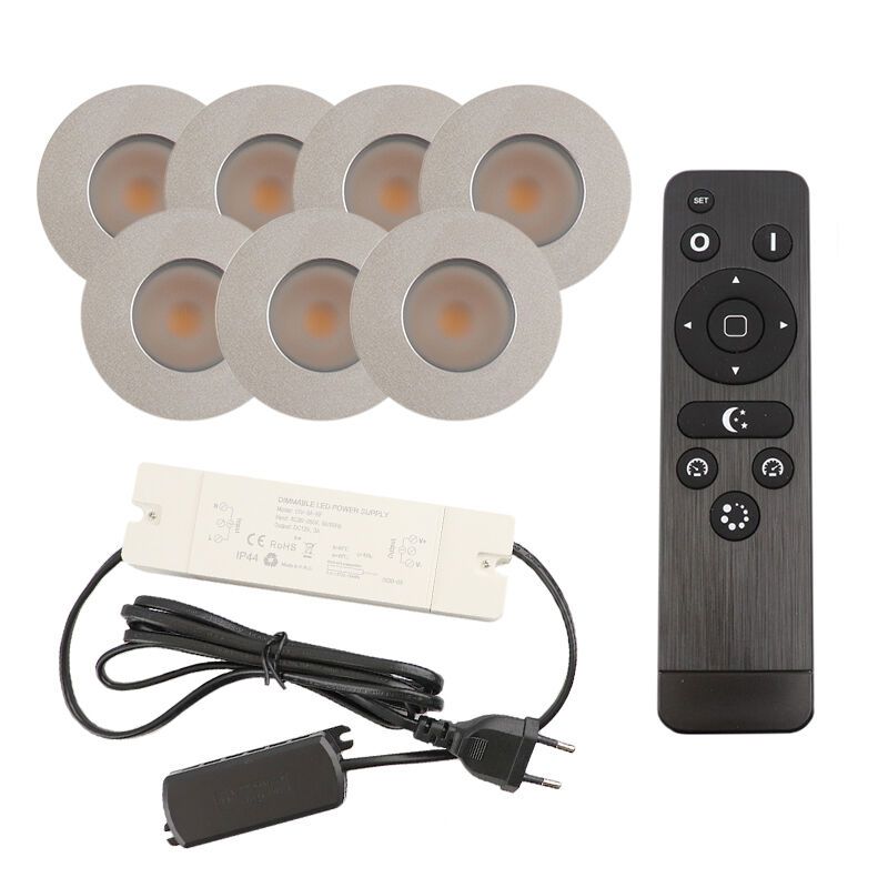 7 chrome porch spotlights Dico, IP65, with connection set and remote control 7 chrome porch spotlights Dico, IP65, with connection set and remote control