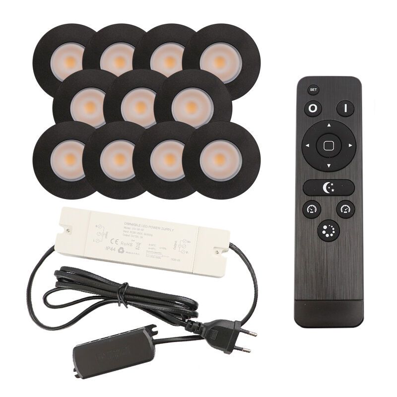 11 black porch spotlights Dico, IP65, with connection set and remote control 11 black porch spotlights Dico, IP65, with connection set and remote control
