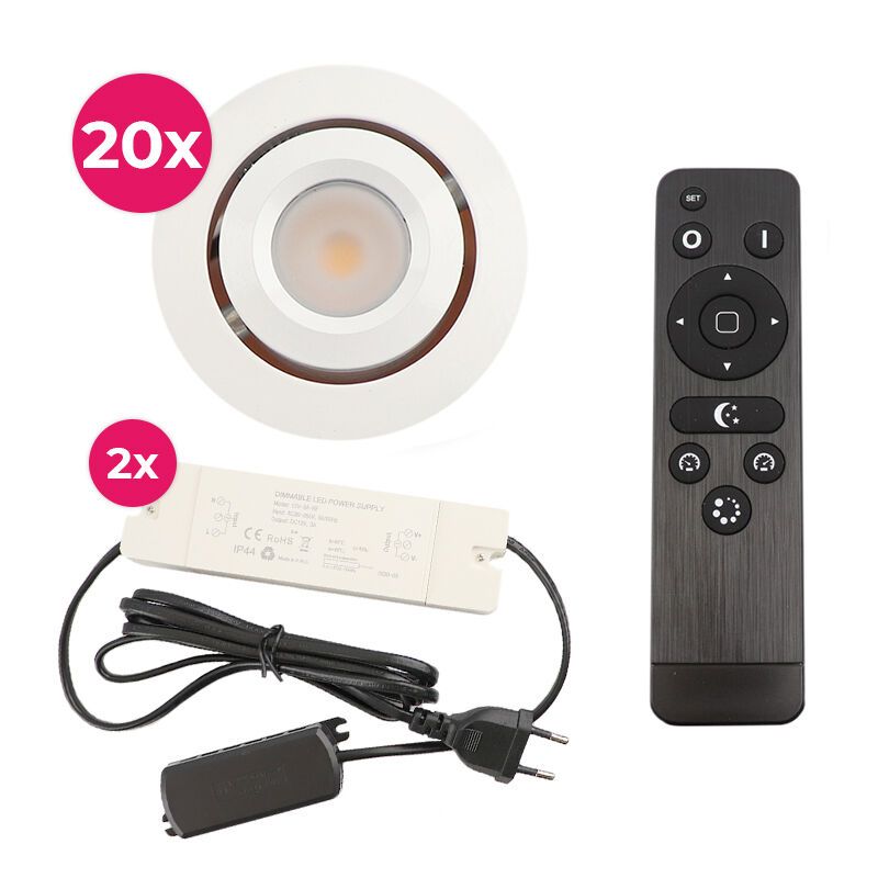 20 adjustable porch spotlights Rona, IP44, with connection set and remote control, white