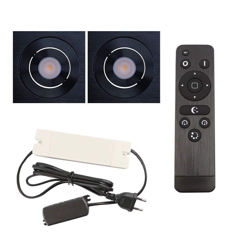 2 adjustable porch spotlights Rona square, IP44, with connection set and remote control, black