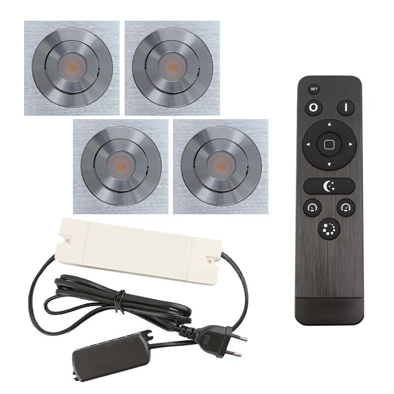 4 adjustable porch spotlights Rona square, IP44, with connection set and remote control, chrome