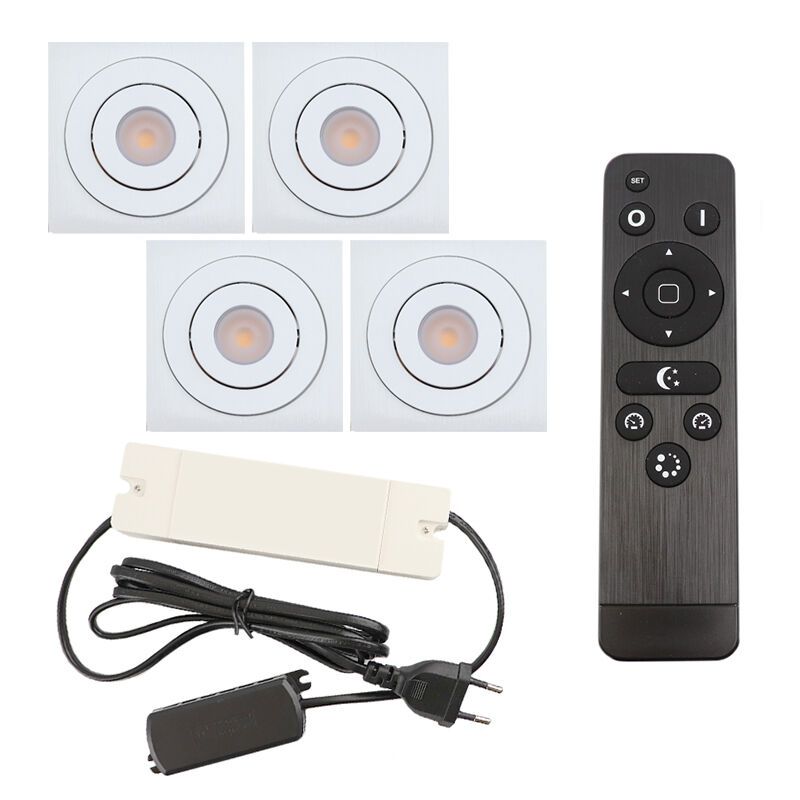 4 adjustable porch spotlights Rona square, IP44, with connection set and remote control, white 4 adjustable porch spotlights Rona square, IP44, with connection set and remote control, white