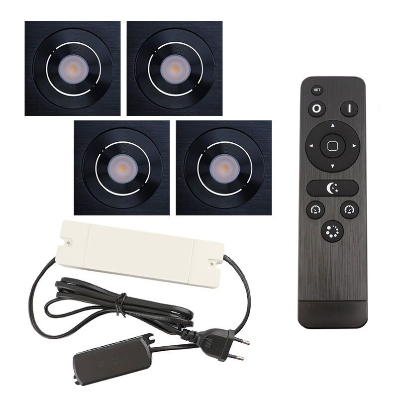 4 adjustable porch spotlights Rona square, IP44, with connection set and remote control, black