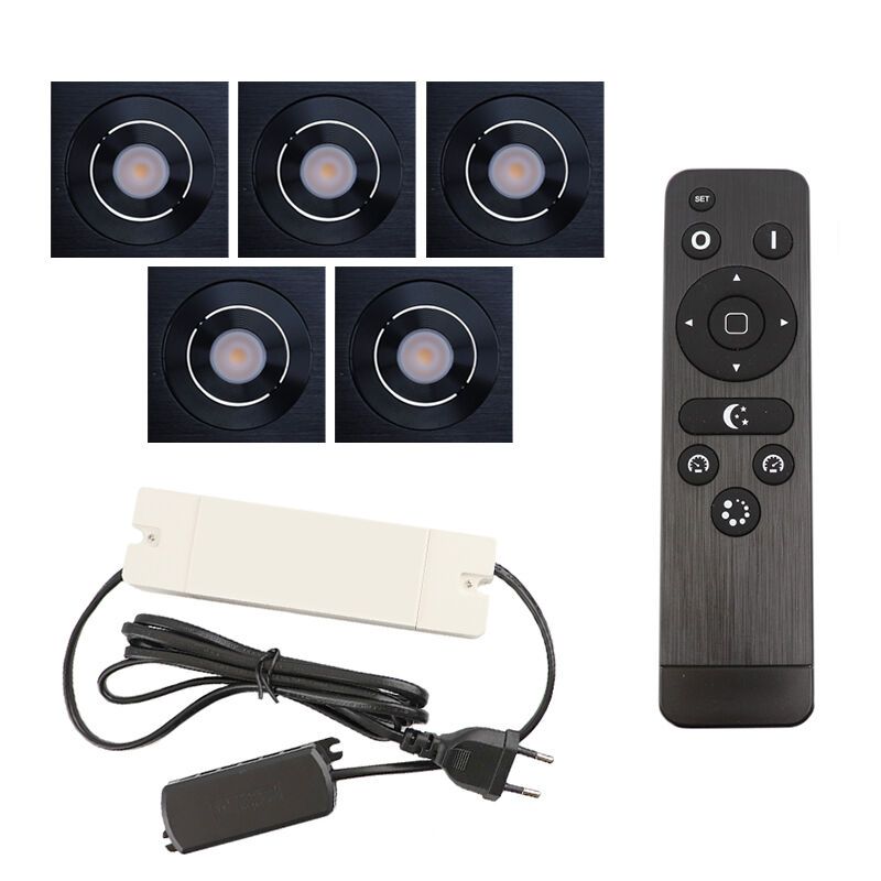 5 adjustable porch spotlights Rona square, IP44, with connection set and remote control, black