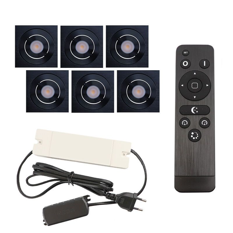 6 adjustable porch spotlights Rona square, IP44, with connection set and remote control, black 6 adjustable porch spotlights Rona square, IP44, with connection set and remote control, black