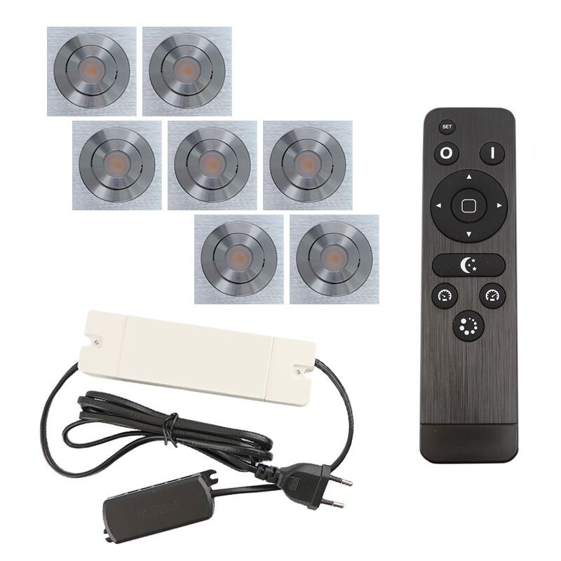 7 adjustable porch spotlights Rona square, IP44, with connection set and remote control, chrome